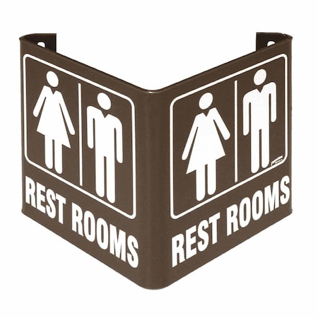 Brady Sign, Restroom, 6X9", Wht/Br, Br Acryl, V1RR45A V1RR45A
